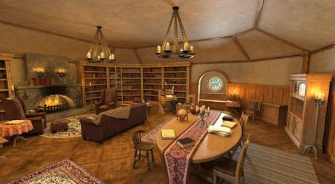 Old library vintage interior 3d illustration Stock Illustration