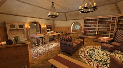 Old library vintage interior 3d illustration Stock Illustration
