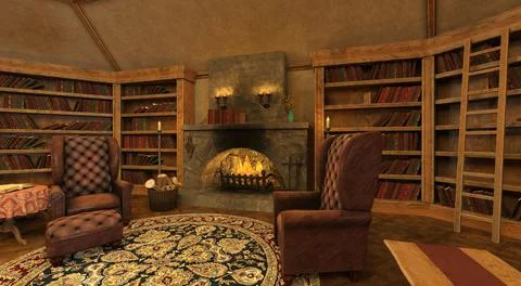 Old library vintage interior 3d illustration Stock Illustration