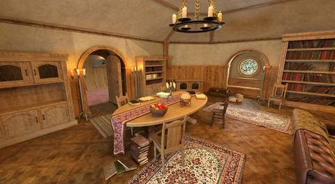 Old library vintage interior 3d illustration Stock Illustration