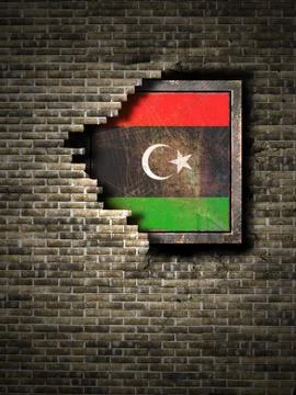 Old Libya flag in brick wall Stock Illustration