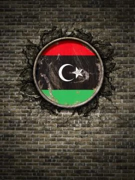 Old Libya flag in brick wall Stock Illustration