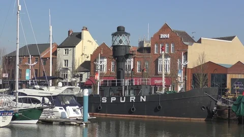 Old light ship in dock harbour Video stock 127417053