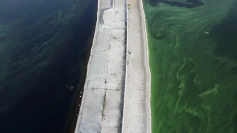 Old lighthouse. Algal bloom. Top down drone shot. Before the war in Ukraine. Vidéo 193047890