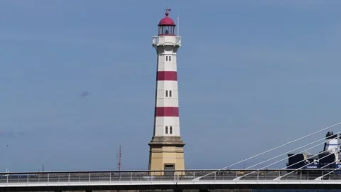 Old lighthouse building in Malmo city harbor, Sweden Stock Footage 339287088