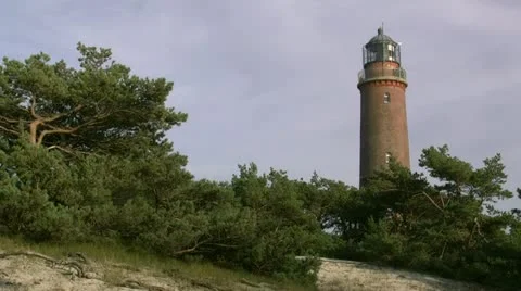 Old Lighthouse in Darsser Ort on Darss Peninsula - Baltic Sea, Northern Germany Stock-Footage 12560285