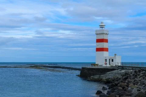 The old lighthouse in Gardur Stock Photos