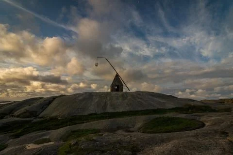 Old lighthouse made of rocks, at Verdens Ende in Vestfold Norway Foto stock