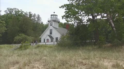 Old Lighthouse on Mission Point in Upper Michigan Stock Footage 11096985