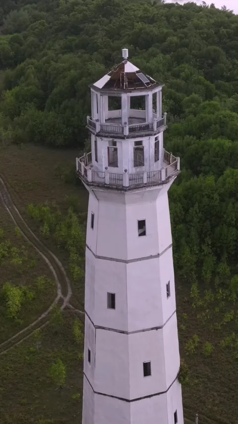 Old lighthouse at ocean coastline. vertical video Stock Footage 295743745
