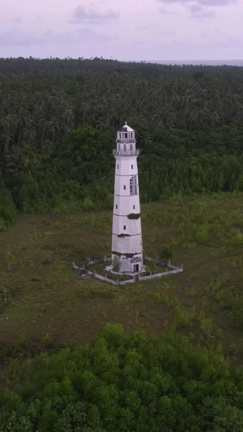 Old lighthouse at ocean coastline. vertical video Stock Footage 295743865