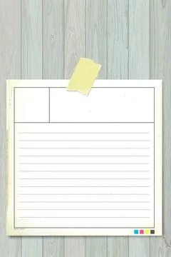 Old lined notepaper with stains effect stick on wooden texture pattern trop.. Illustrazione stock