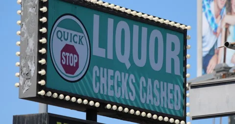 Old Liquor And Checks Cashed Sign Stock-Footage 218199322