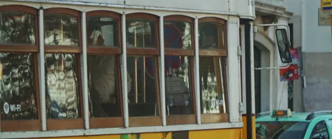 An old Lisbon tram closing its doors Stock Footage 151395122