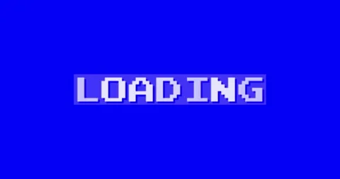 Old loading data characters word on blue background screen, vintage computer Stock Footage 291840412