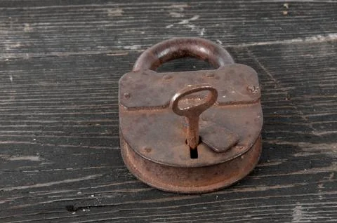 Old lock with a key Stock Photos