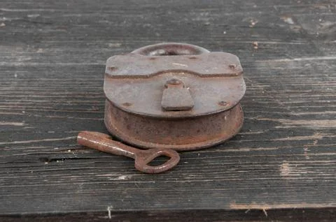Old lock with a key Stock Photos