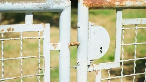Old lock on a rusty gate Stock Footage 116240622