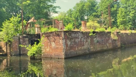 Old lock system on the Spree in Brandenburg Stock Footage 201915678