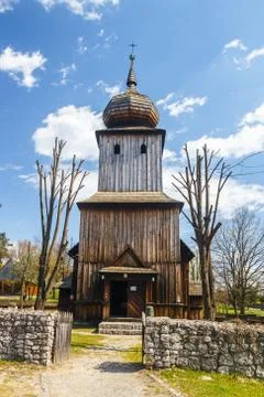 Old log church in an open-air ethnography museum in Wygielzow, Poland 写真素材