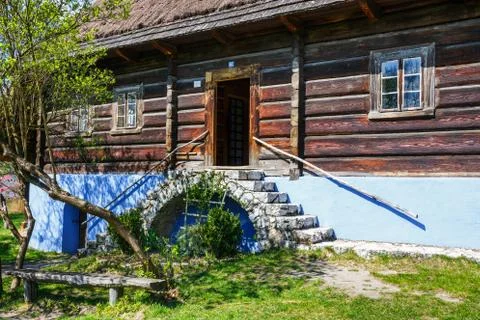 Old log hause in an open-air ethnography museum in Wygielzow, Poland Stock Photos
