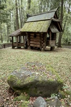 Old log house in the forest. Stock Photos