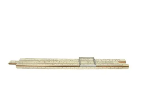 Old logarithmic ruler for arithmetic calculations isolated on a white backgro Stock Photos