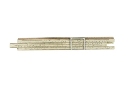 Old logarithmic ruler for arithmetic calculations isolated on a white backgro Stock Photos