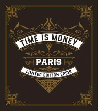 Old logo design with floral frame Stock Illustration