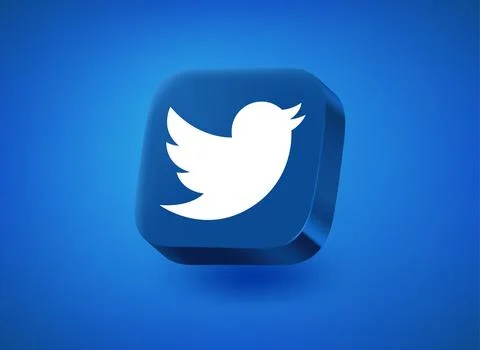 Old logotype of Twitter app with bird. Vector 3d editorial illustration. TU.. Stock Illustration