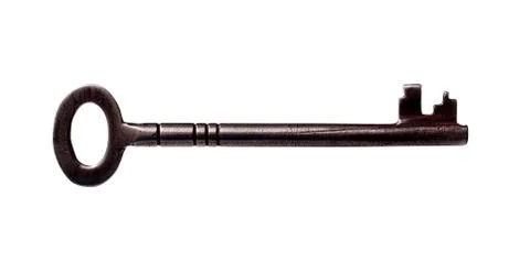 Old long rusty key isolated on a white Stock Photos