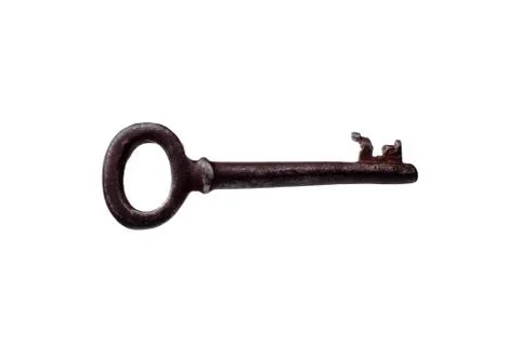 Old long rusty key isolated on a white Stock Photos