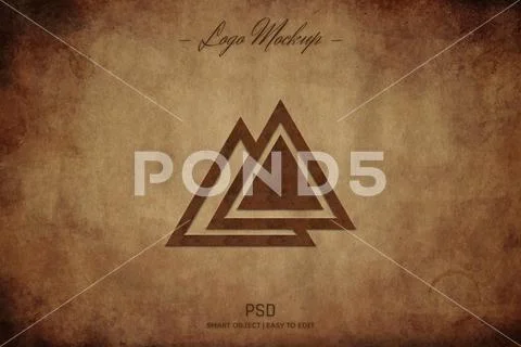 Old looking logo mockup on brown leather texture PSD Template