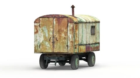 Old lumberjack trailer render on a white background. 3D rendering Stock Illustration