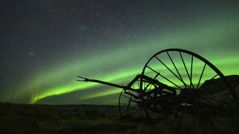 Old machine and northern lights Stock Footage 250423847