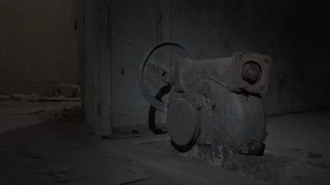 Old machine in Chernobyl zone, inside damage building Stock Footage 109624493