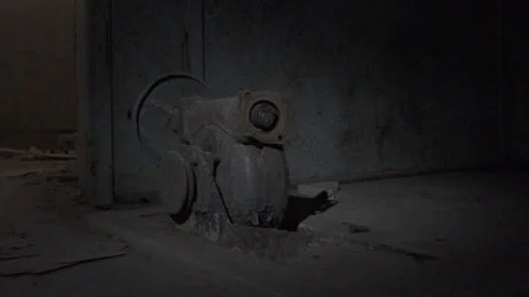 Old machine in Chernobyl zone, inside damage building Stock Footage 109624542
