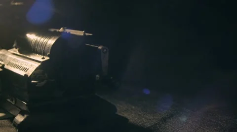 Old machine in the dark sliding composition retro style studio indoor atmosphere Video stock 64857006