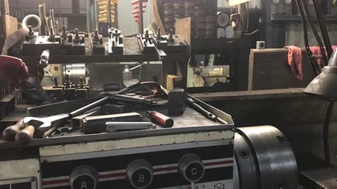 Old Machine Shop Pan Video stock 99110690