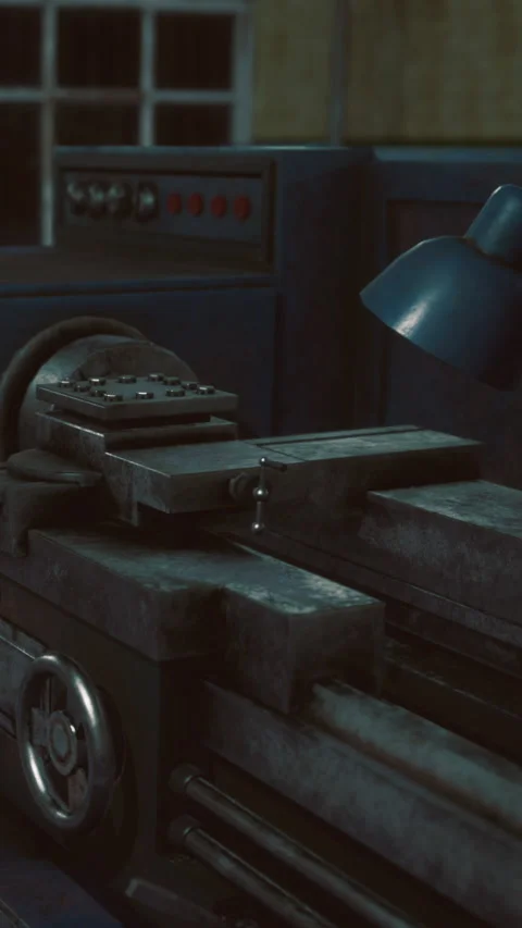 Old machine on workshop table with tools and buttons in background Stock Footage 334250098