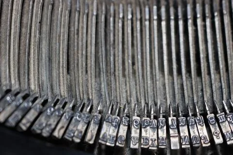 Old machine write dirty abandoned heavy mechanical letters signs noise Fotos Stock
