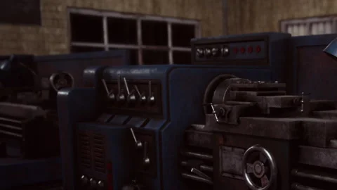 Old machinery in a factory setting with visible control panels and levers Stock Footage 344110019