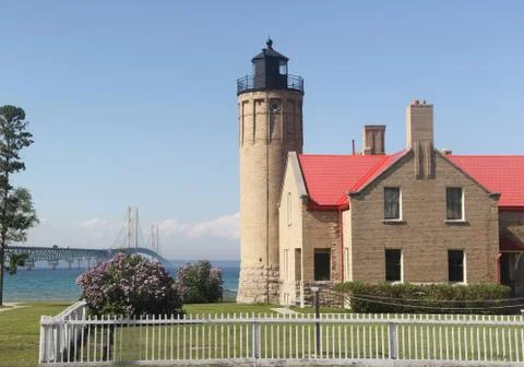 Old Mackinac Point Lighthouse on a Clear Summer Day Stock Photos