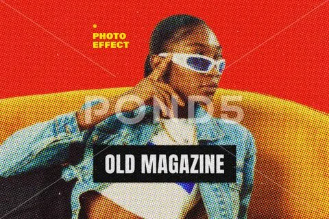 Old Magazine Halftone Photo Effect PSD Template