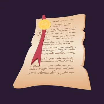 Old magic manuscript in flat design. Mediaeval wizard parchment page. Vector  Иллюстрация