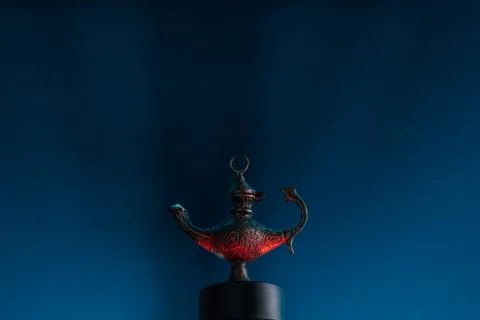 Old Magic red lantern on blue background Stock Photos
