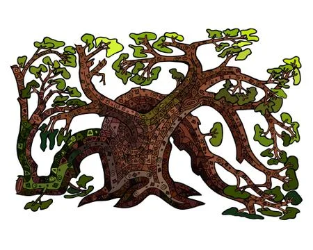 Old Magic Tree vector zen tangle and doodle. Zentangle coloring book. 스톡 일러스트