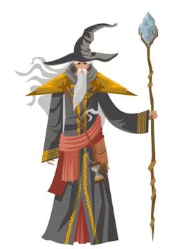 Old magical wizard with staff Stock Illustration