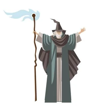 Old magical wizard with staff Stock Illustration