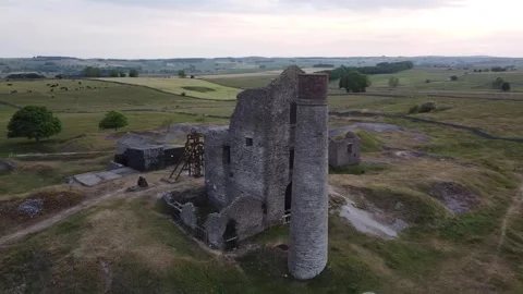 OLD MAGPIE MINE SUNSET - PEAK DISTRICT NATIONAL PARK - (UK) DRONE SHOT Stock Footage 243131693